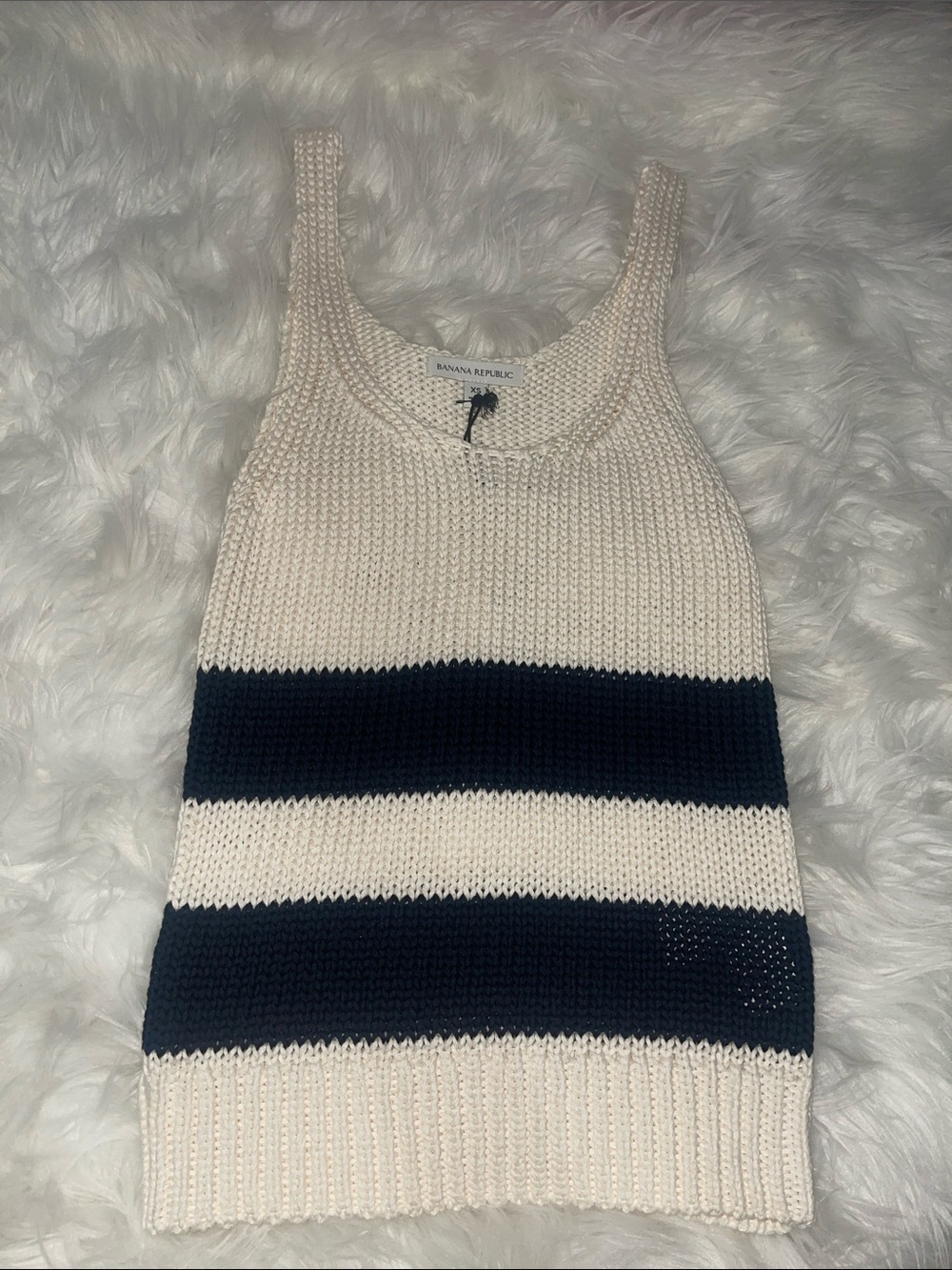 Banana Republic Cream and Navy Striped Knit Tank Top